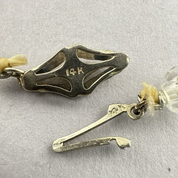 Antique Art Deco 14k White Gold Rock Quartz Crystal Necklace Faceted Small 13.5" - Picture 6 of 14